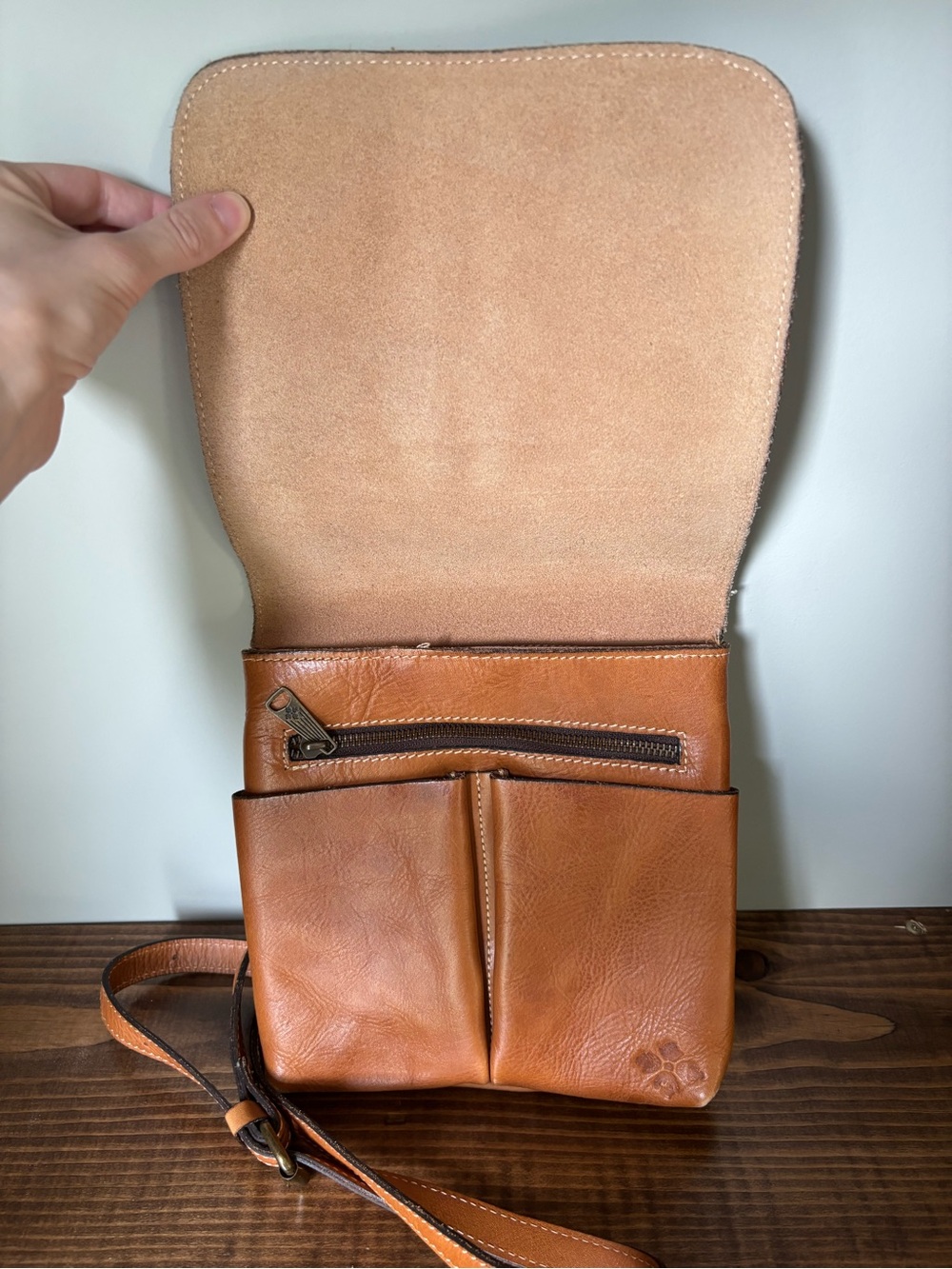 Patricia Nash Map-Print Leather Crossbody - Tan Brown - Picture 3 of 10